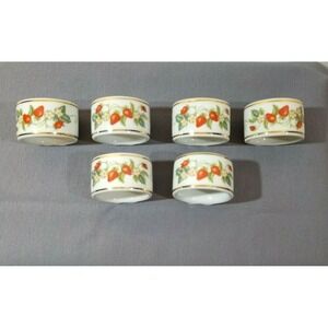 Set of 6 Avon Strawberry Vine Design Napkin Rings Ceramic Gold Trim Made Brazil